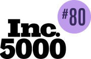 Inc 5000 badge with a light purple circle and a dark. purple #80