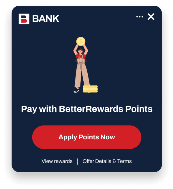 Pay with Points Alert for Generic bank dark blue background with 